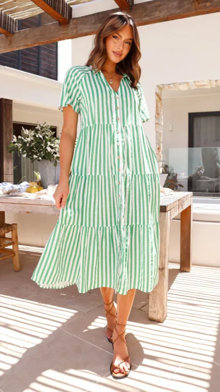 Pippa Midi Dress - Green Stripe sold by Billy J