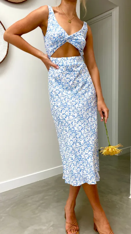 Amelie Midi Dress - Blue Floral sold by Billy J