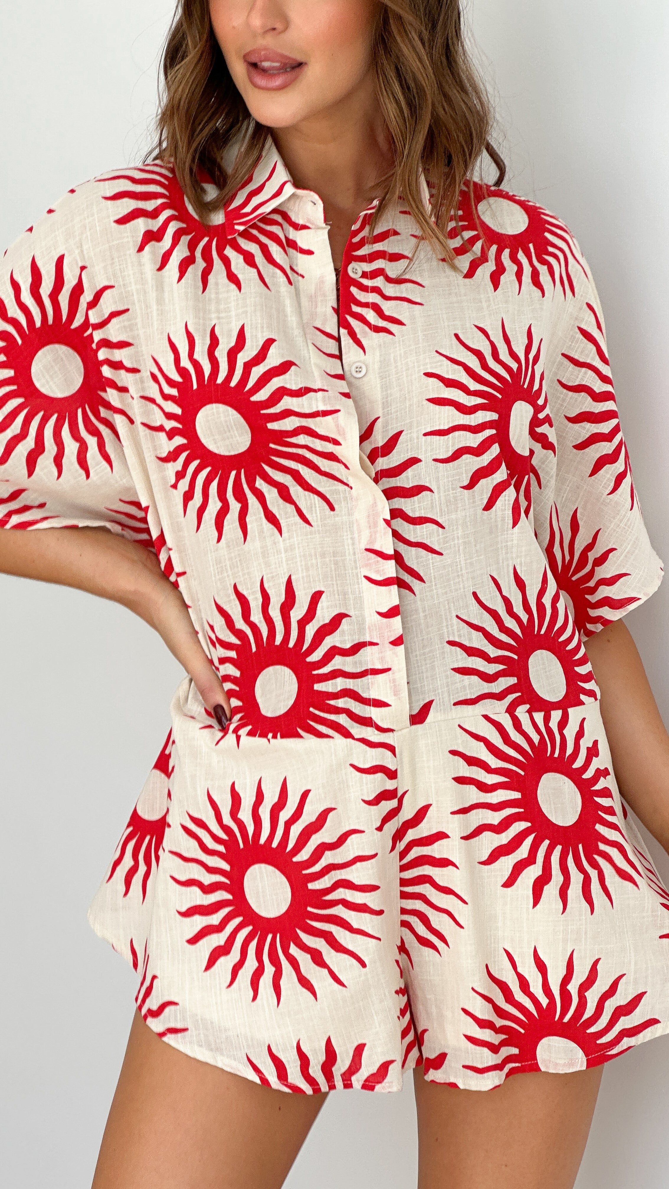 Aralyn Playsuit - Beige / Red Sun sold by Billy J
