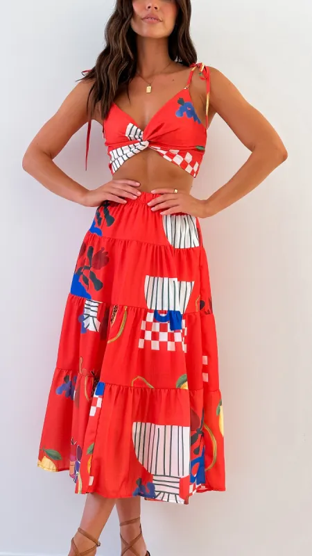 Ava Top and Maxi Skirt Set - Red Papaya Print sold by Billy J