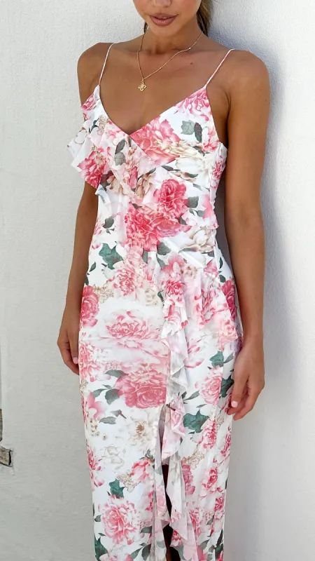Debbie Midi Dress - Pink / White Floral sold by Billy J