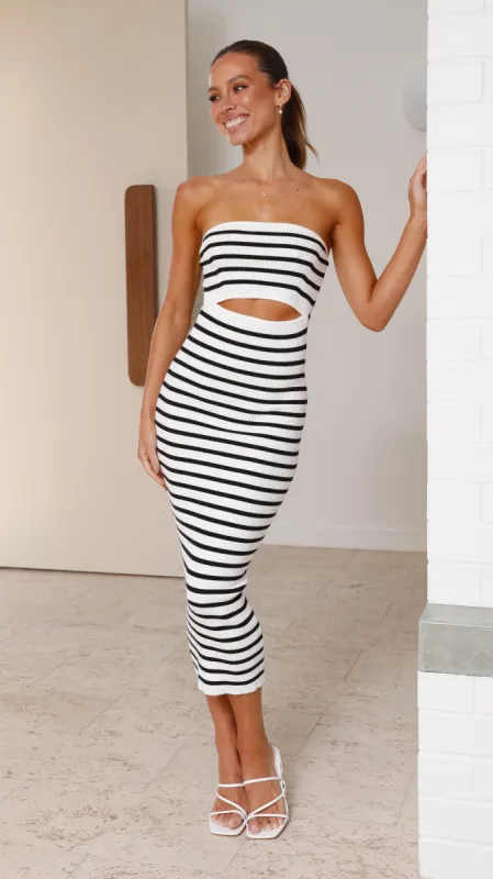 Marissa Midi Dress - Black/White Stripe sold by Billy J