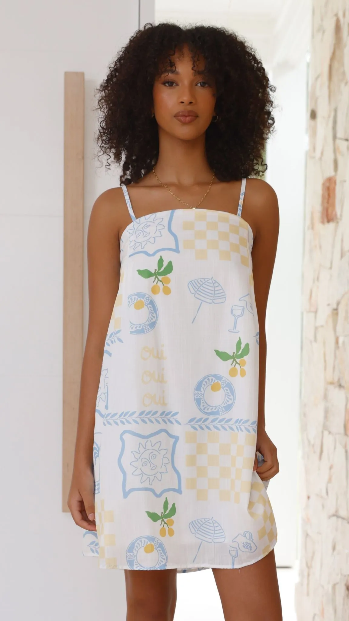 Bethani Mini Dress - Blue / Yellow Holiday Print sold by Billy J product image thumbnail 2