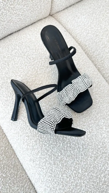 Brandi Heel - Black Satin Diamante sold by Billy J