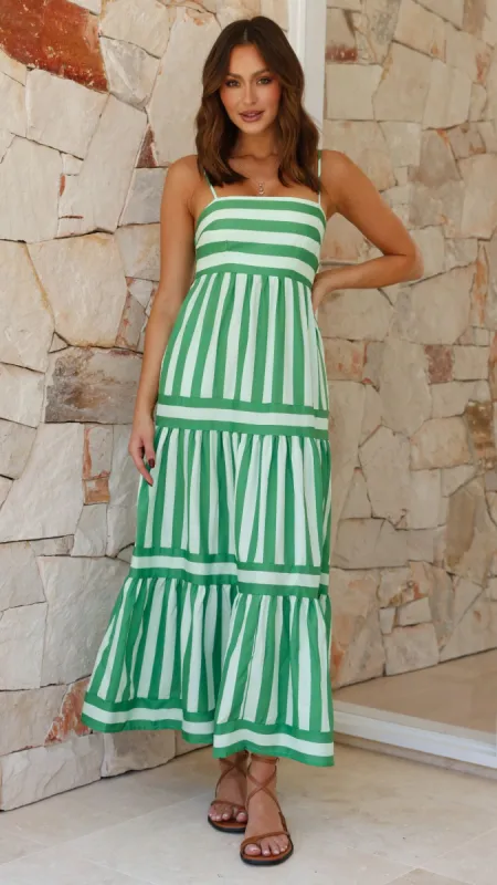 Terrah Maxi Dress - Green Stripe sold by Billy J