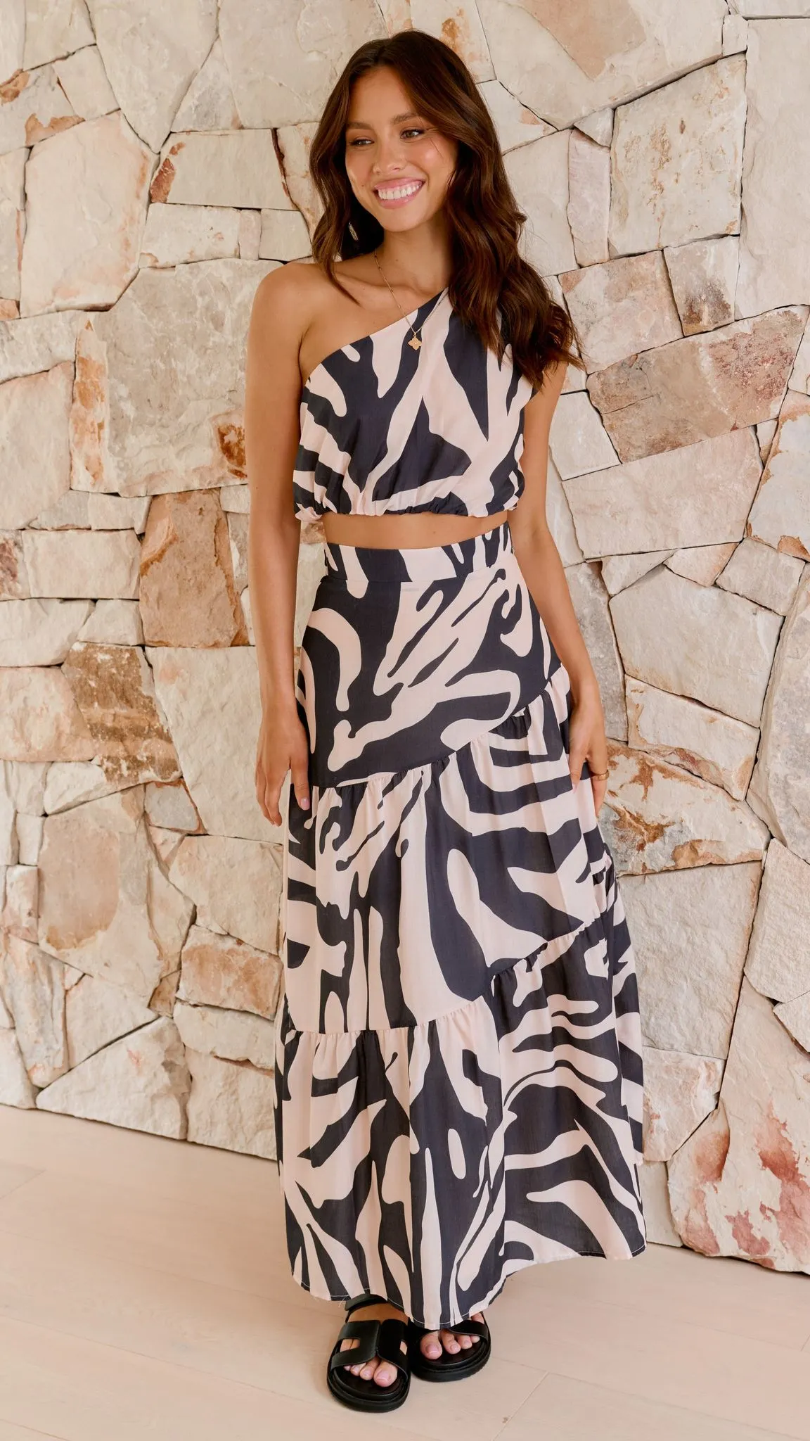 Lahoma Crop and Maxi Skirt Set - Black / Beige Zebra sold by Billy J