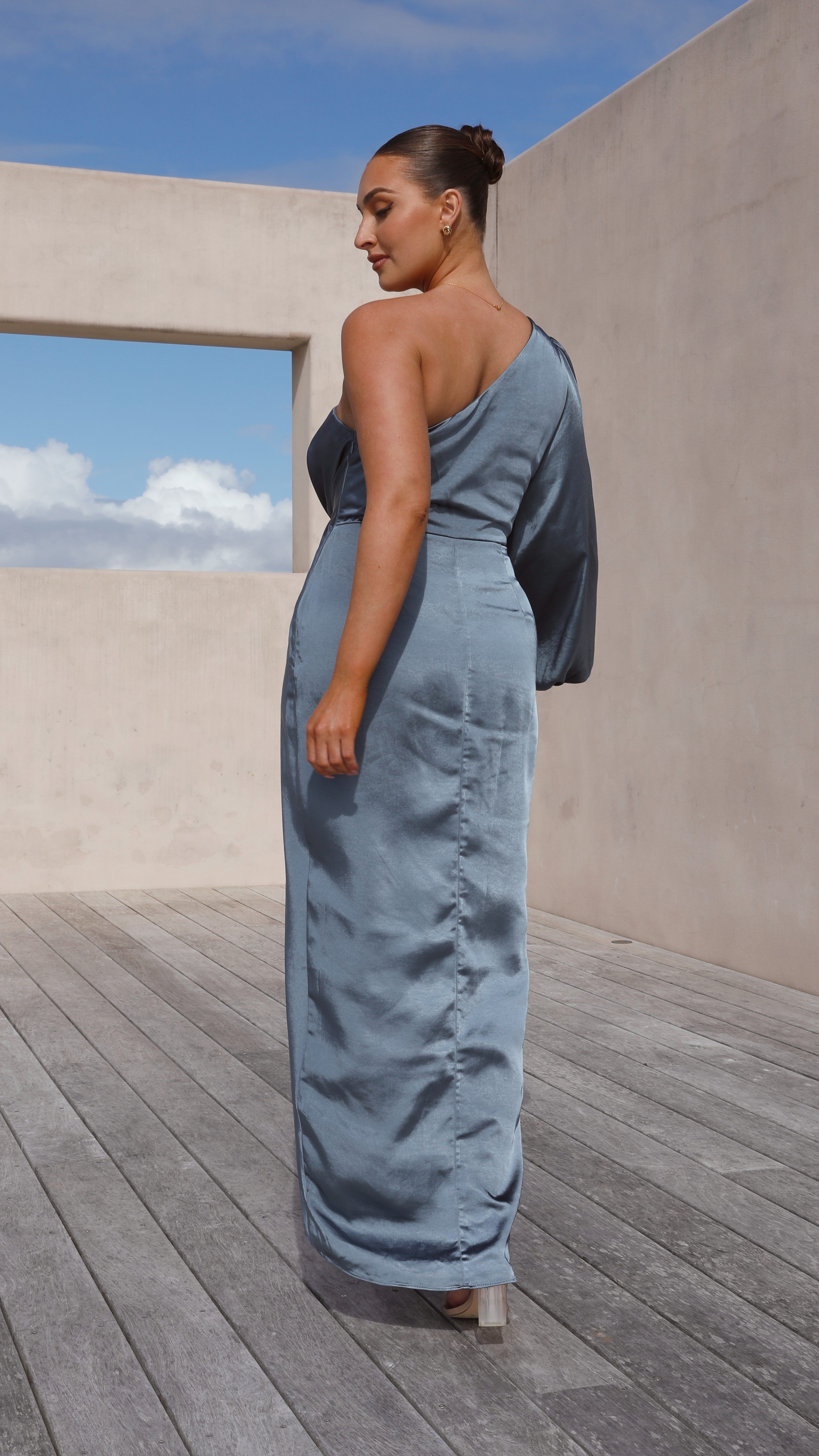 Heidi One Shoulder Maxi Dress - Slate Blue sold by Billy J product image thumbnail 5
