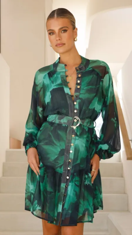 Renata Mini Dress - Green Print sold by Billy J