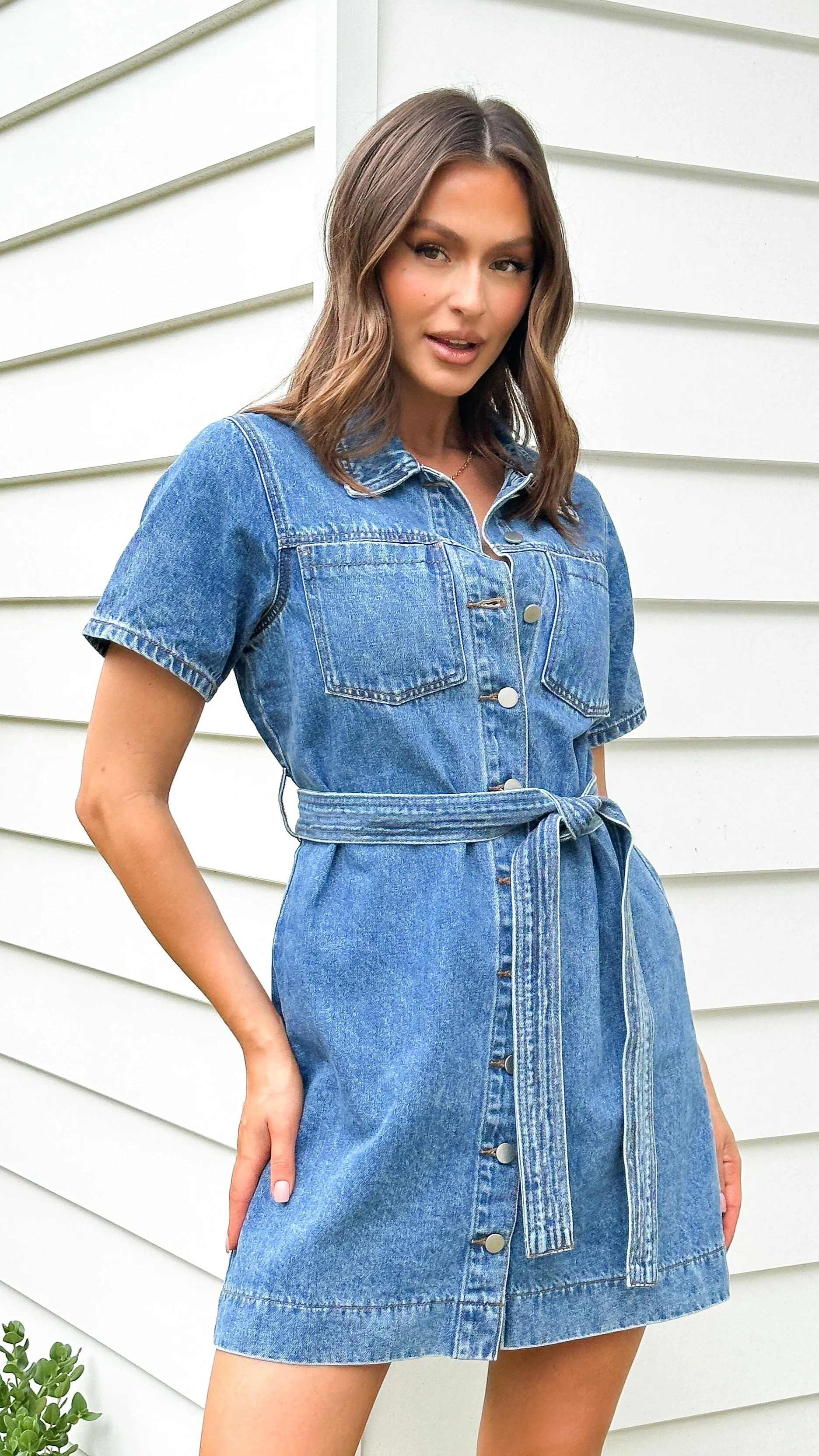 Achaia Denim Button Up Mini Dress - Dark Blue sold by Billy J product image thumbnail 2
