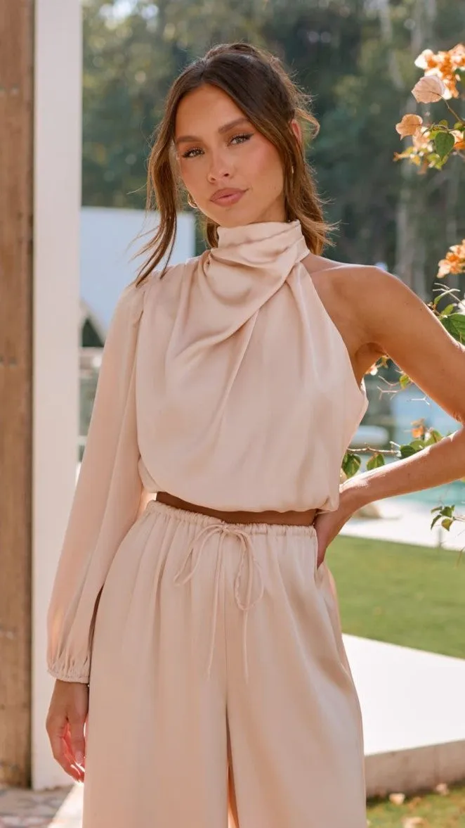 Esther One Shoulder Long Sleeve Top - Champagne sold by Billy J