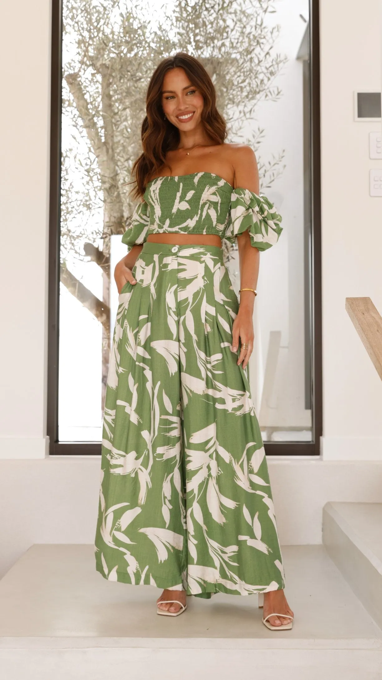 Callison Crop Top and Pants Set - Green Print sold by Billy J product image thumbnail 4