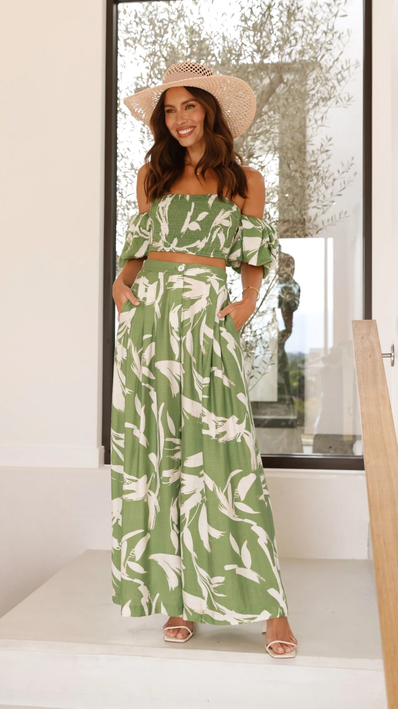 Callison Crop Top and Pants Set - Green Print sold by Billy J product image thumbnail 5