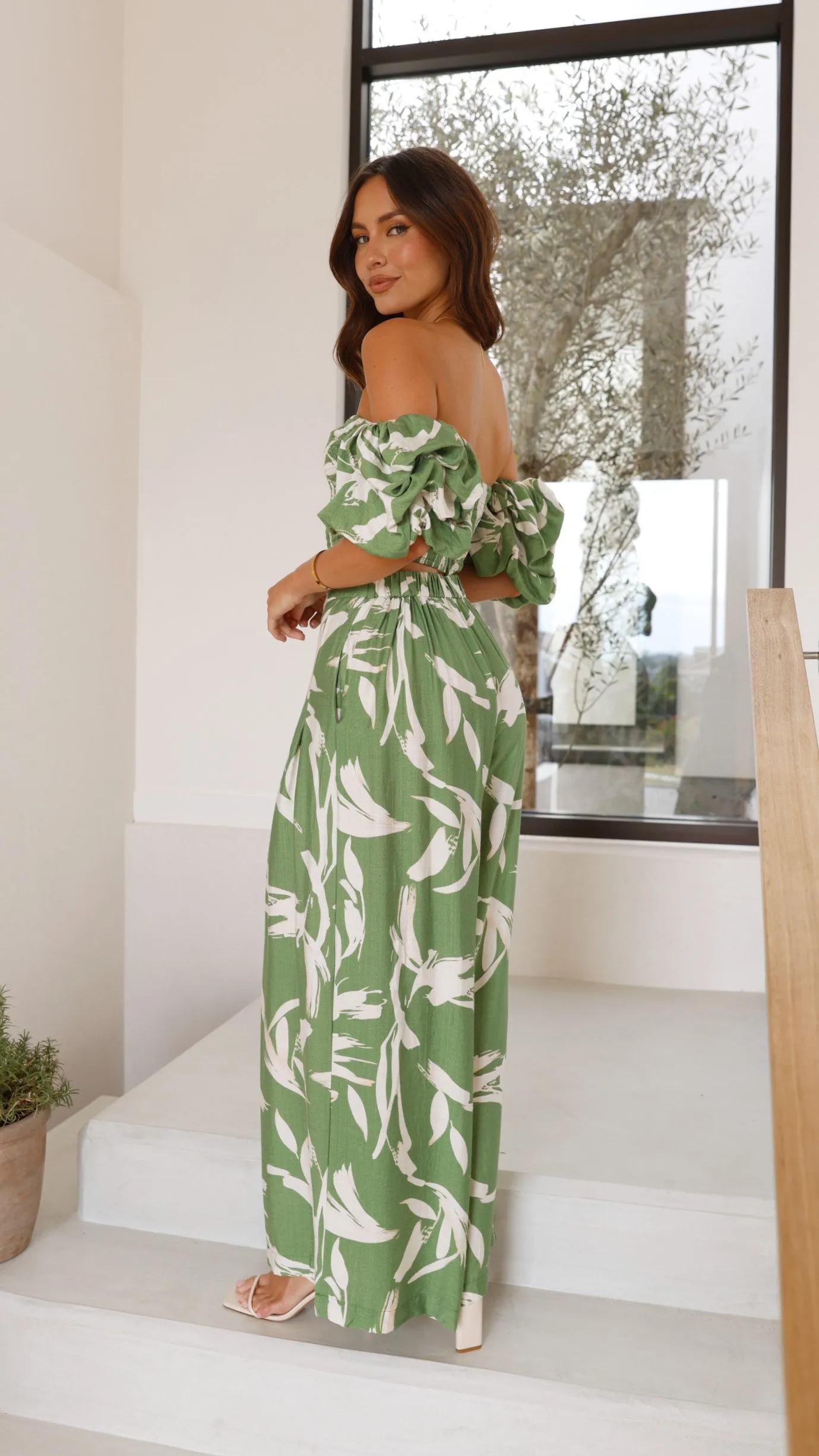 Callison Crop Top and Pants Set - Green Print sold by Billy J product image thumbnail 2