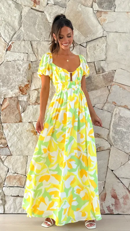 Xaviere Maxi Dress - Yellow / Green Print sold by Billy J