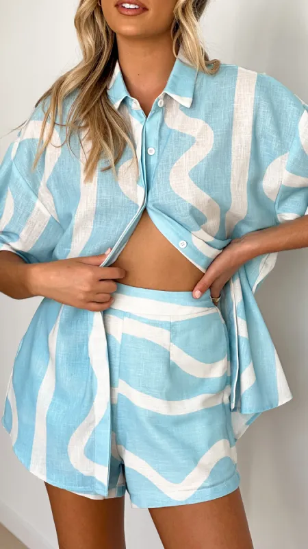 Bondi Shirt  - Blue / White Wave Print sold by Billy J