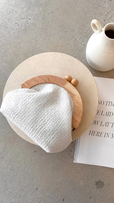 Etta Tweed Timber Frame Clutch - White sold by Billy J