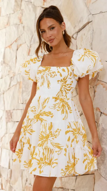 Bronty Mini Dress - Yellow Floral sold by Billy J