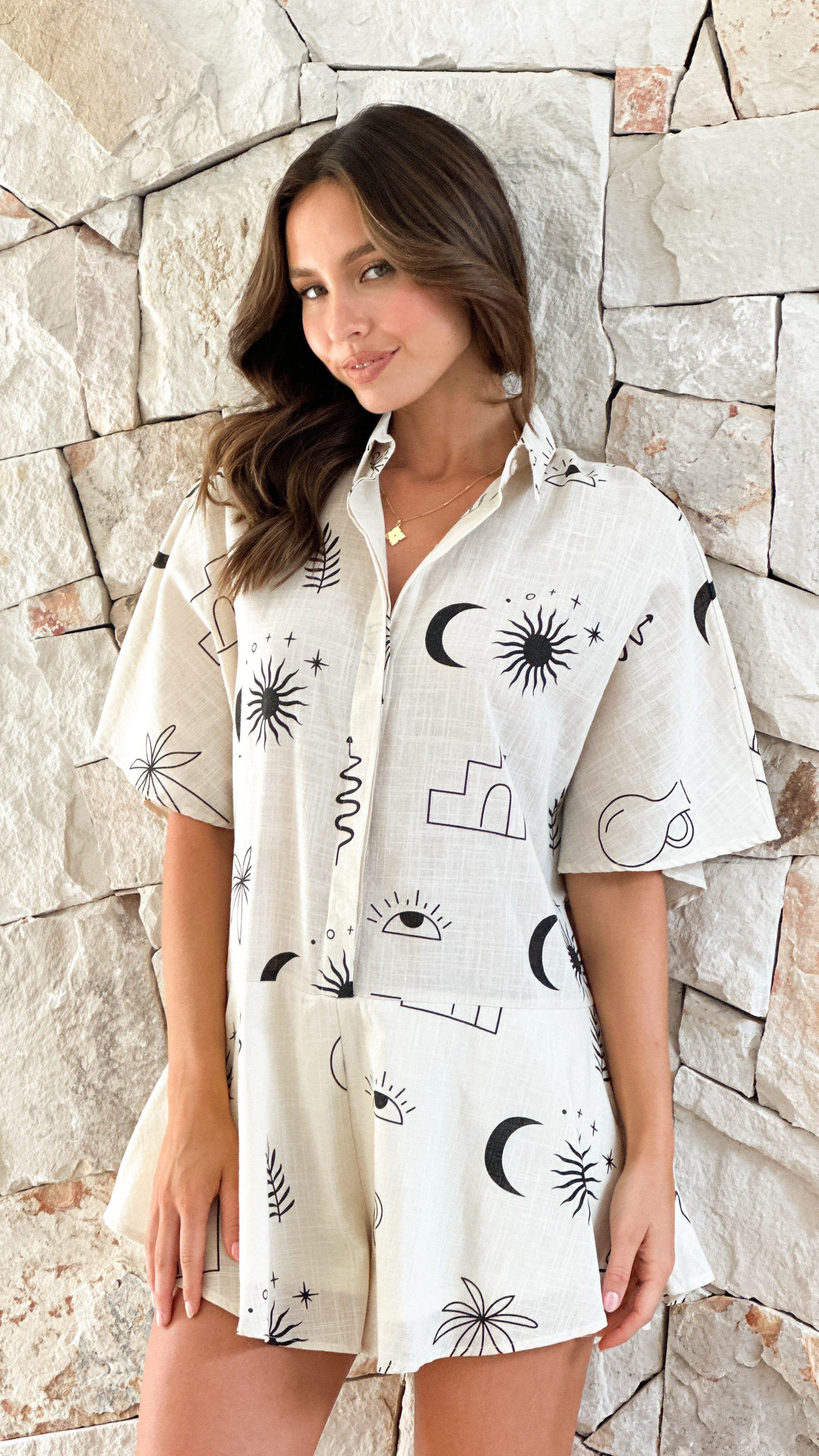 Aralyn Playsuit - Beige / Black Sun Vase sold by Billy J product image thumbnail 4