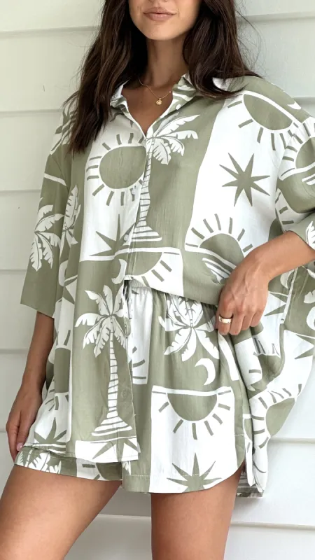 Ipanema Button Up Shirt - Green Palms sold by Billy J