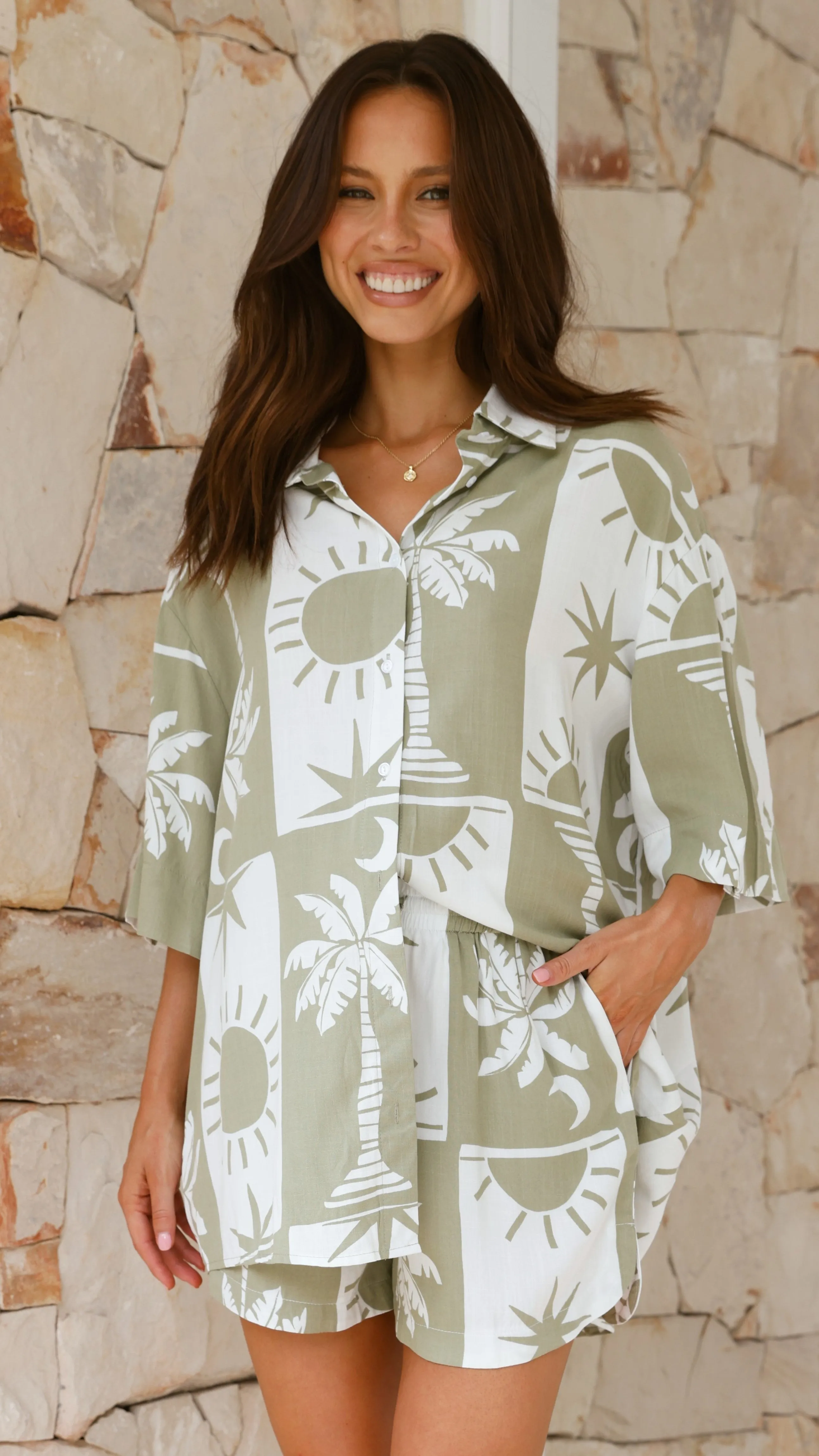 Ipanema Button Up Shirt - Green Palms sold by Billy J product image thumbnail 5