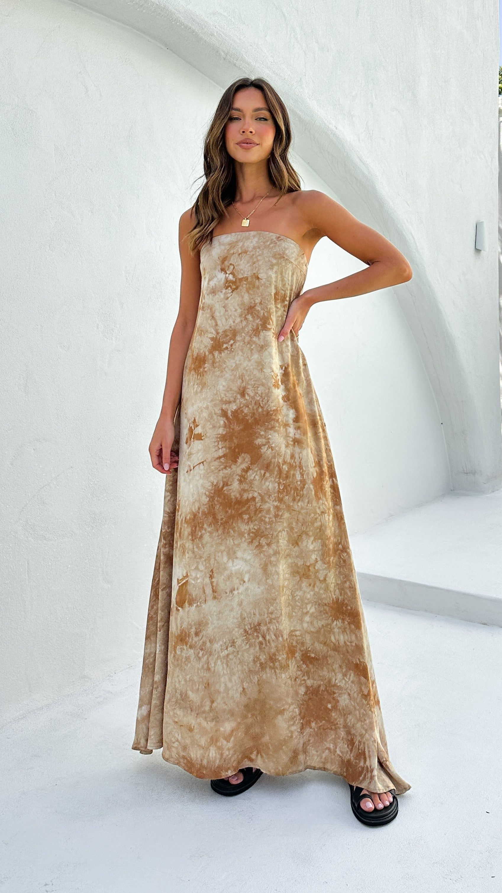 Connie Maxi Dress - Brown Tie Dye sold by Billy J