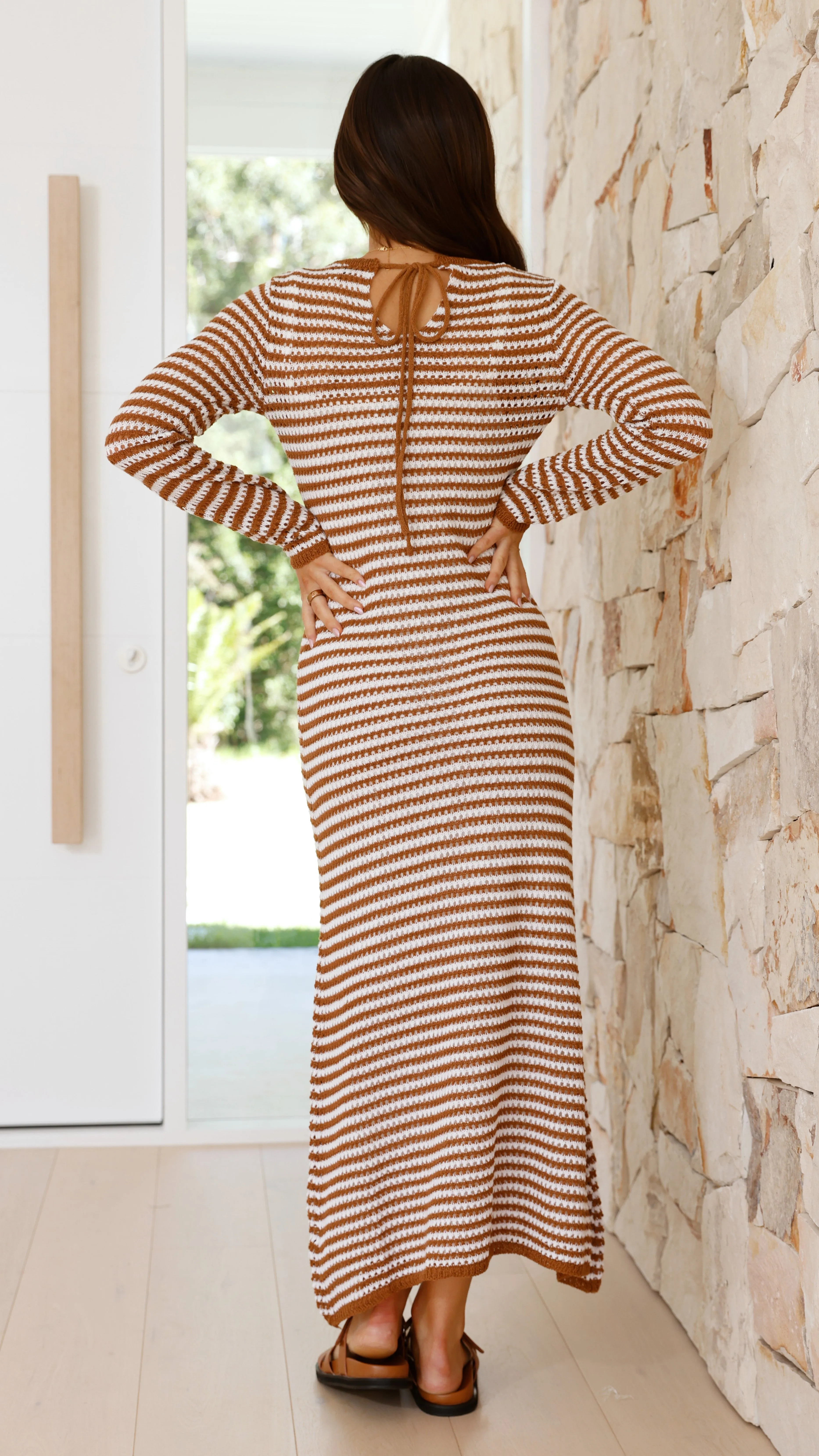 Lale Long Sleeve Maxi Dress - Brown Stripe sold by Billy J product image thumbnail 2