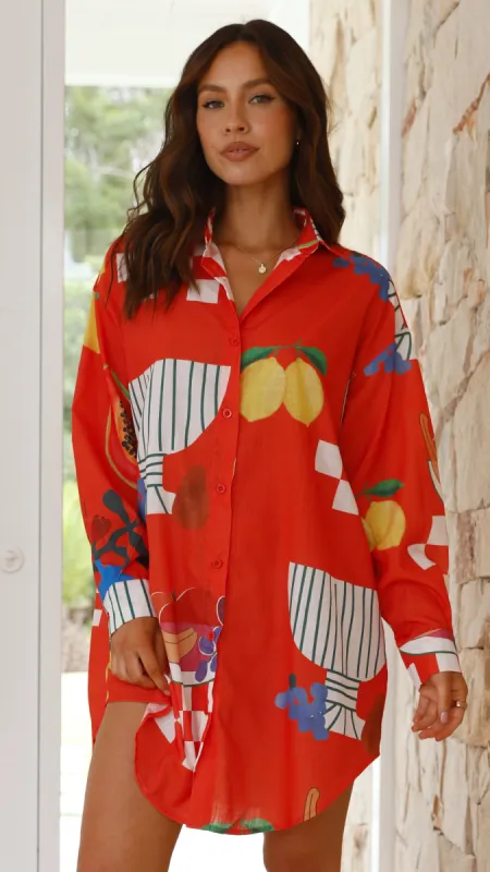 Piper Shirt Dress - Red Papaya Print sold by Billy J
