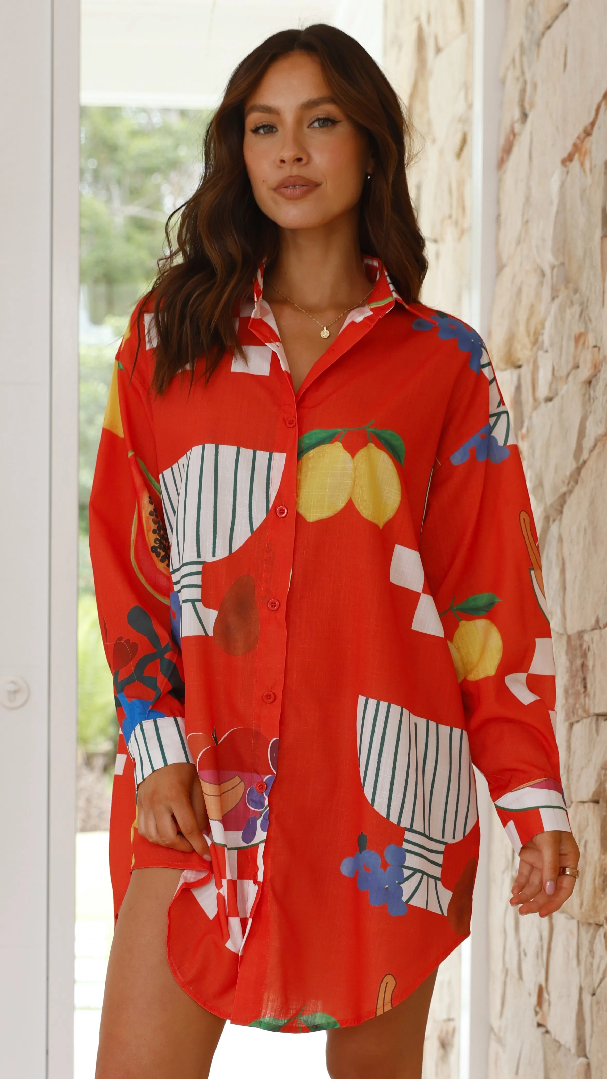 Piper Shirt Dress - Red Papaya Print sold by Billy J