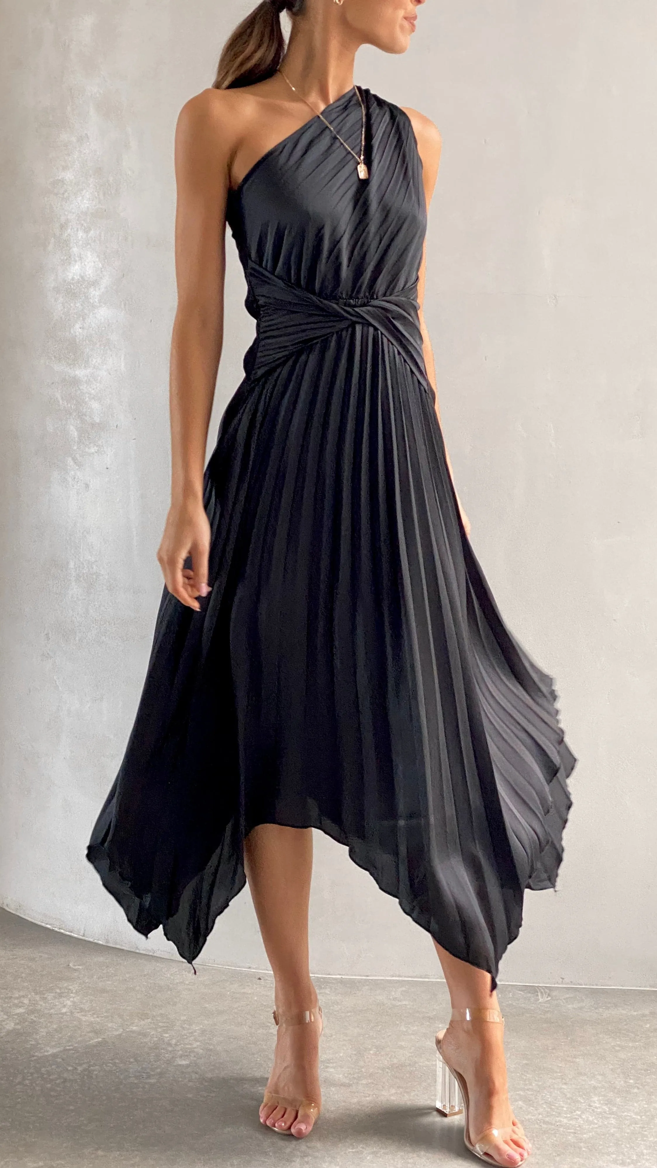 Cali One Shoulder Midi Dress - Black sold by Billy J