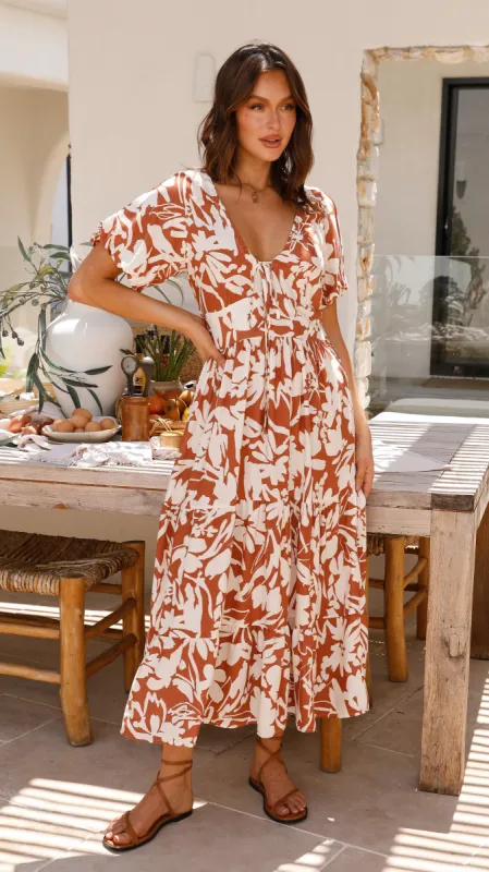 Petal Midi Dress - Tan/White sold by Billy J
