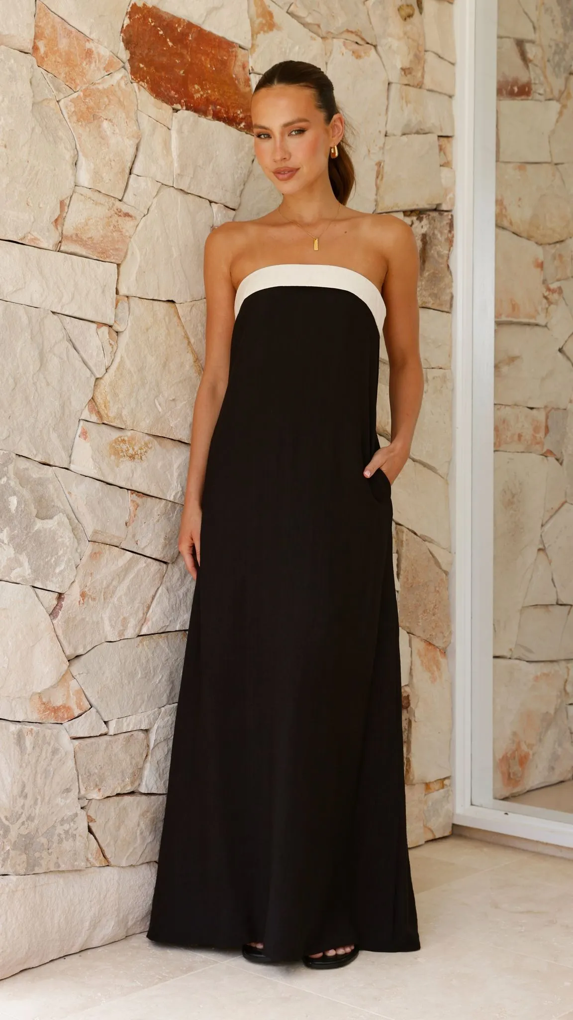 Lydia Maxi Dress - Black/Cream sold by Billy J