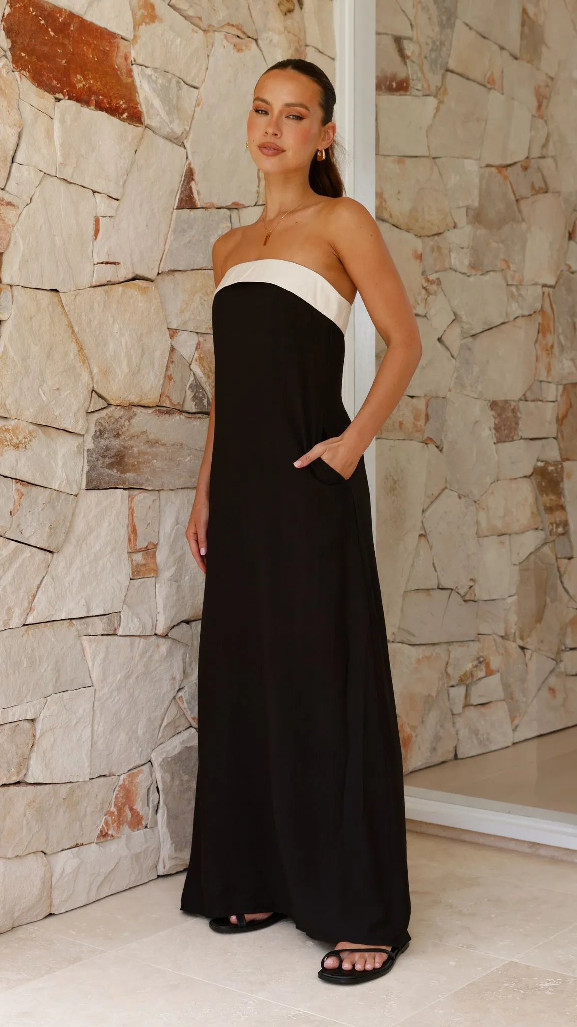 Lydia Maxi Dress - Black/Cream sold by Billy J product image thumbnail 3