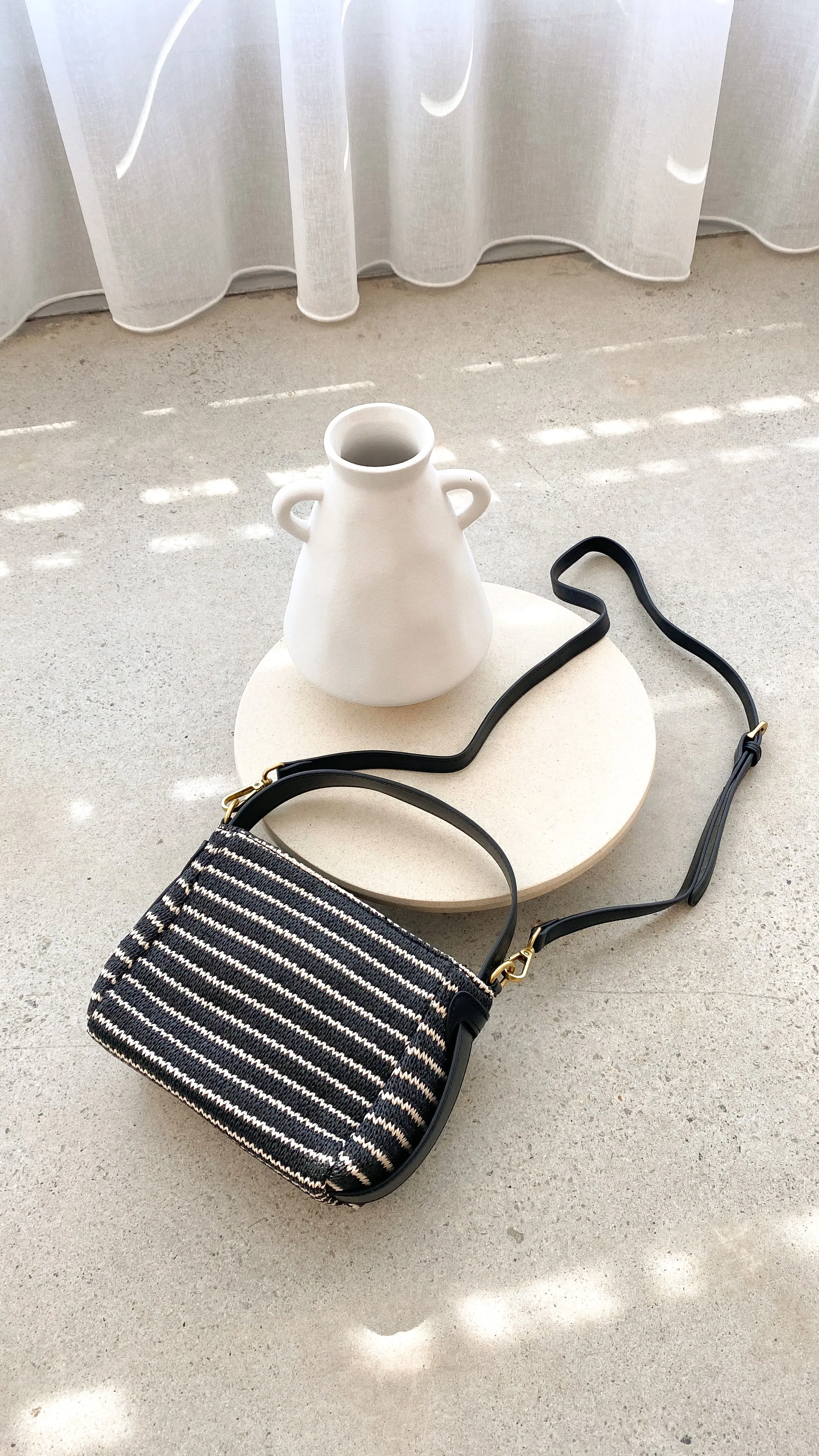 Lottie Woven Mini Handbag - Black/Natural sold by Billy J