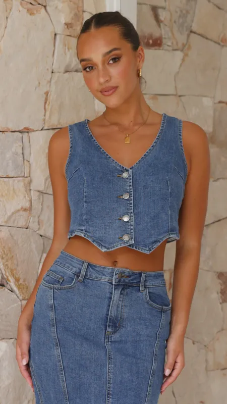 Penelope Denim Vest - Mid Wash sold by Billy J