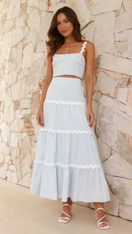Lys Top and Maxi Skirt Set - Blue / White sold by Billy J