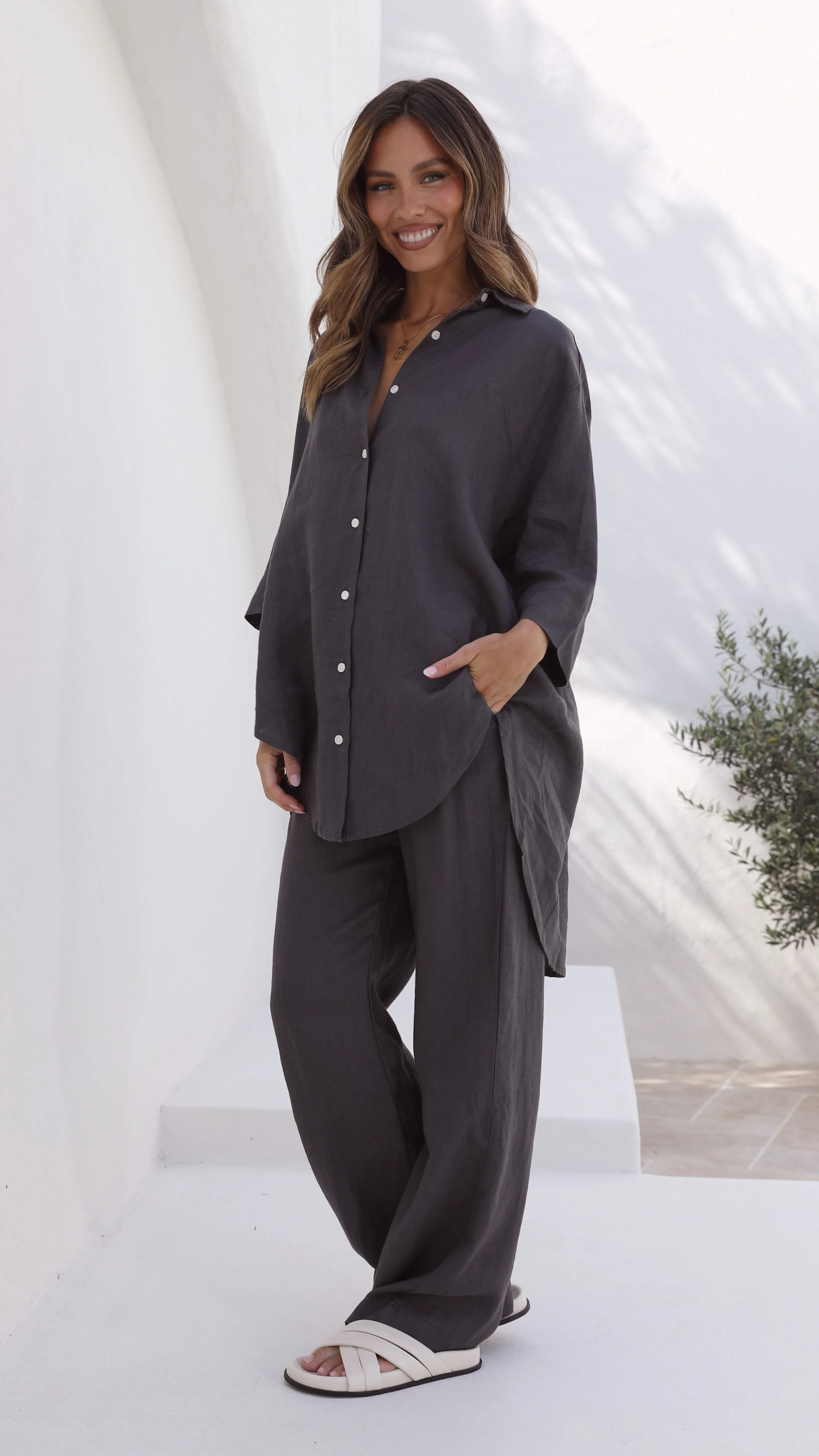 Lounge Linen Longline Shirt - Coal sold by Billy J product image thumbnail 5
