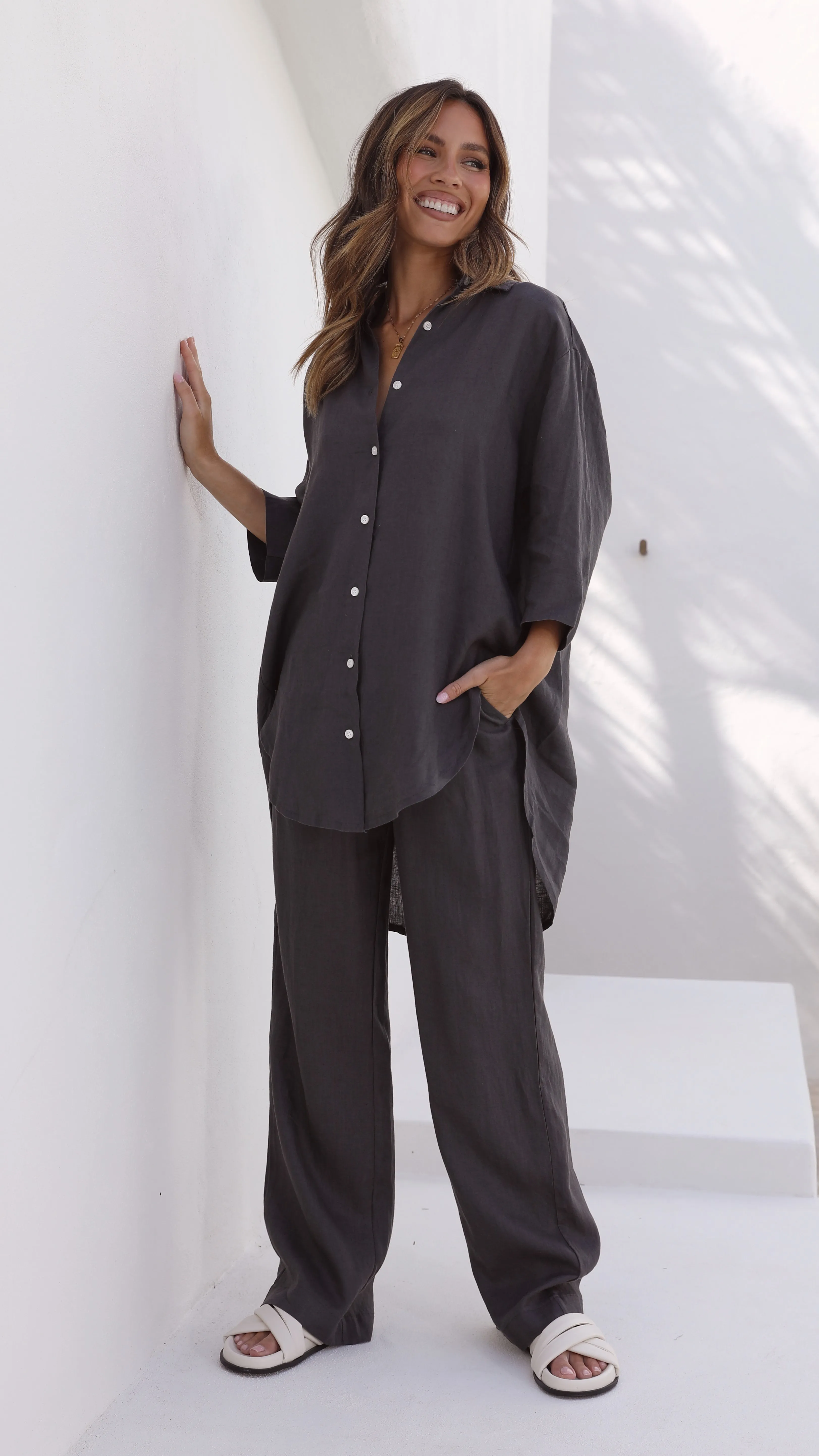 Lounge Linen Longline Shirt - Coal sold by Billy J product image thumbnail 3