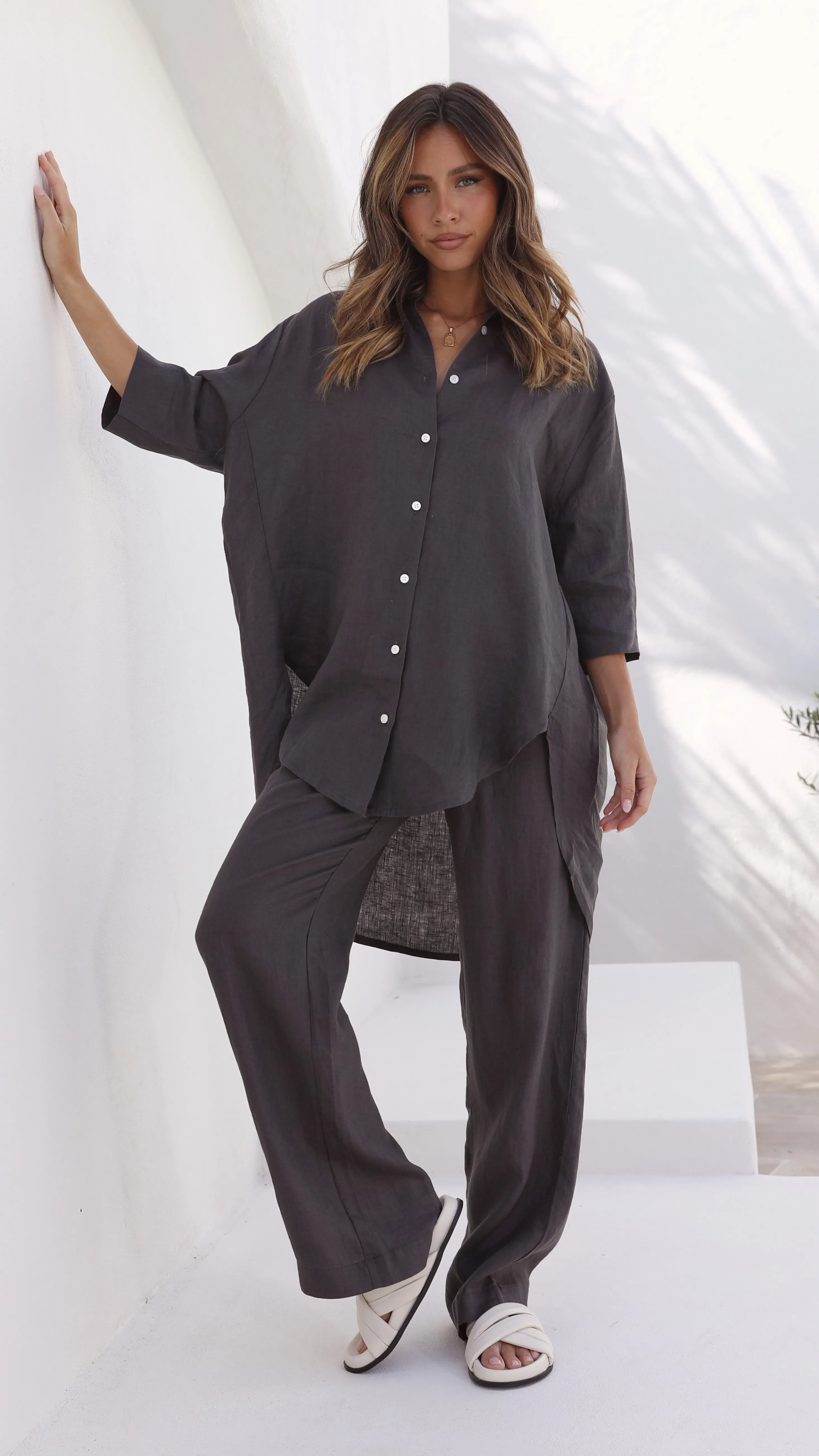 Lounge Linen Longline Shirt - Coal sold by Billy J