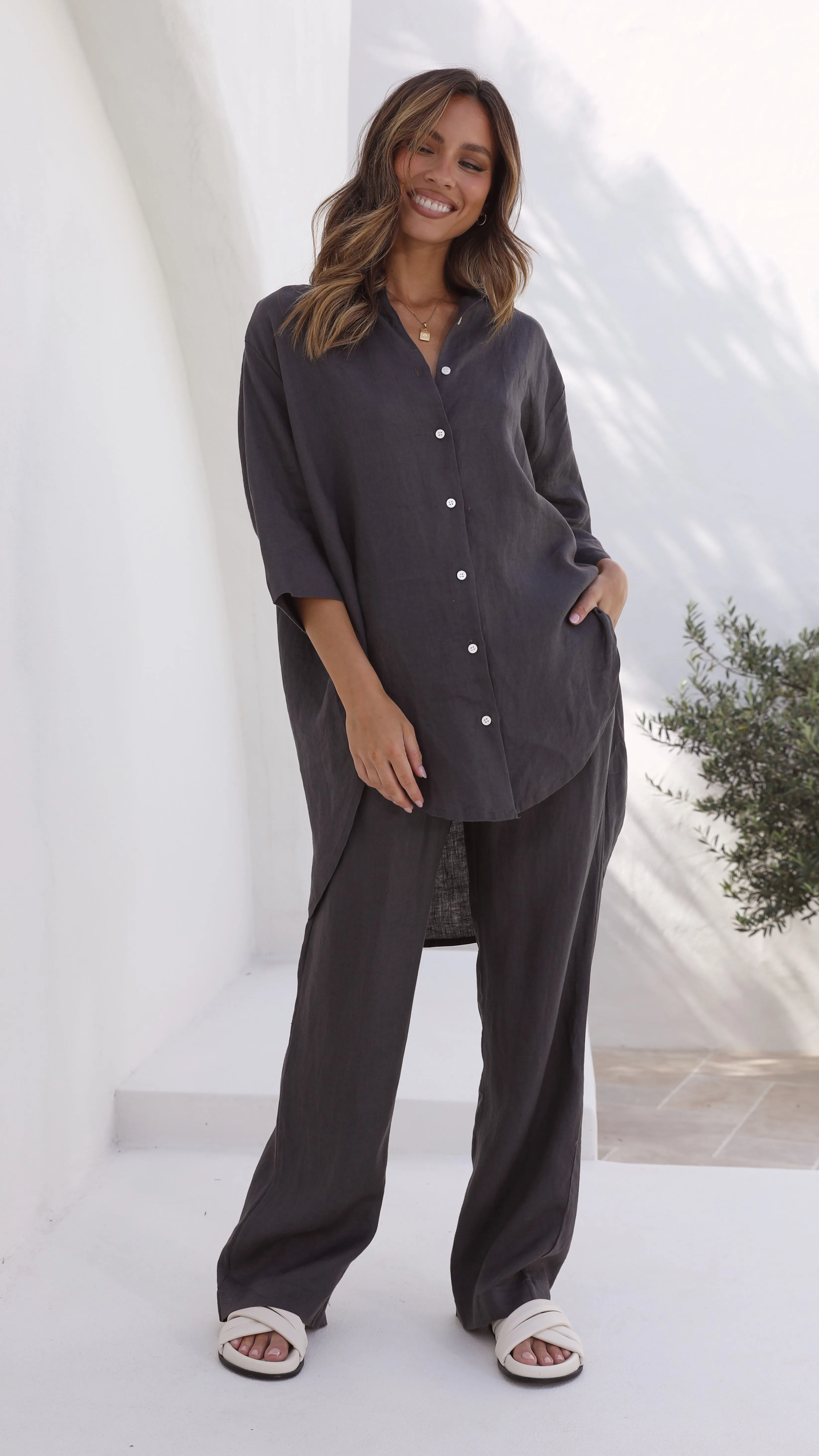 Lounge Linen Longline Shirt - Coal sold by Billy J product image thumbnail 4