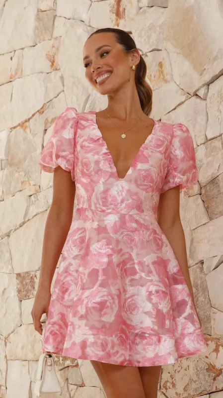 Marcela Mini Dress - Pink Floral sold by Billy J