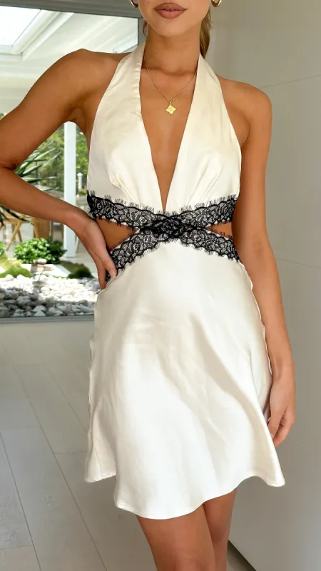 Natalie Mini Dress - White/Black Lace sold by Billy J