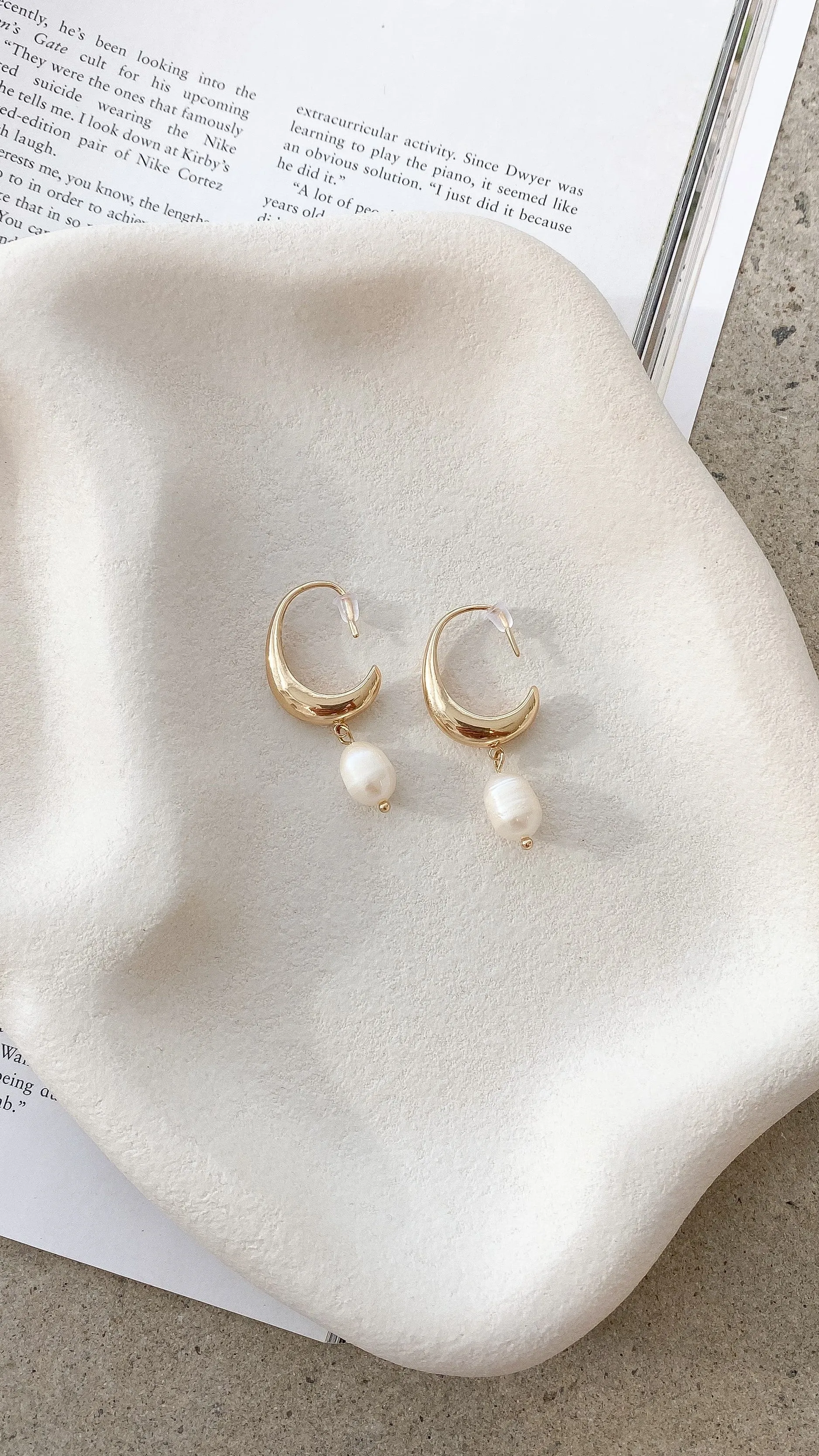 Pearl Drop Curved Hoops - Gold sold by Billy J product image thumbnail 3