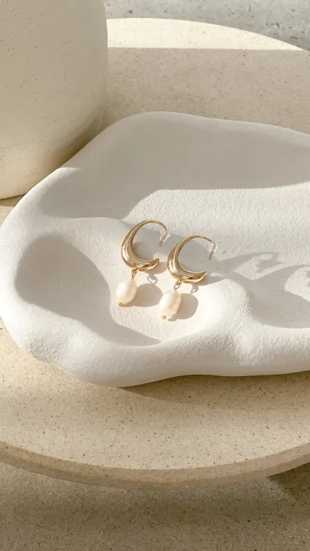 Pearl Drop Curved Hoops - Gold sold by Billy J