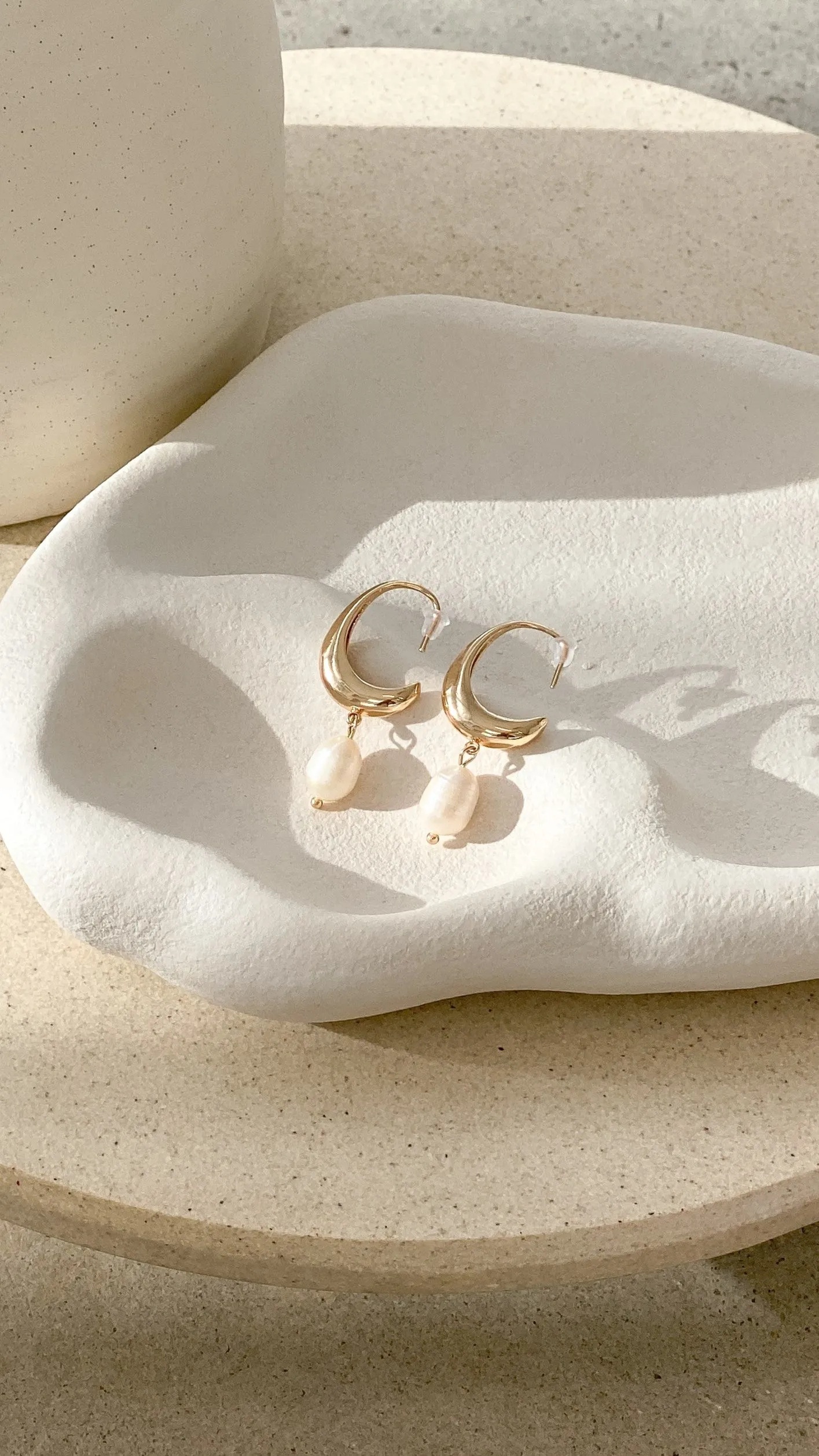 Pearl Drop Curved Hoops - Gold sold by Billy J