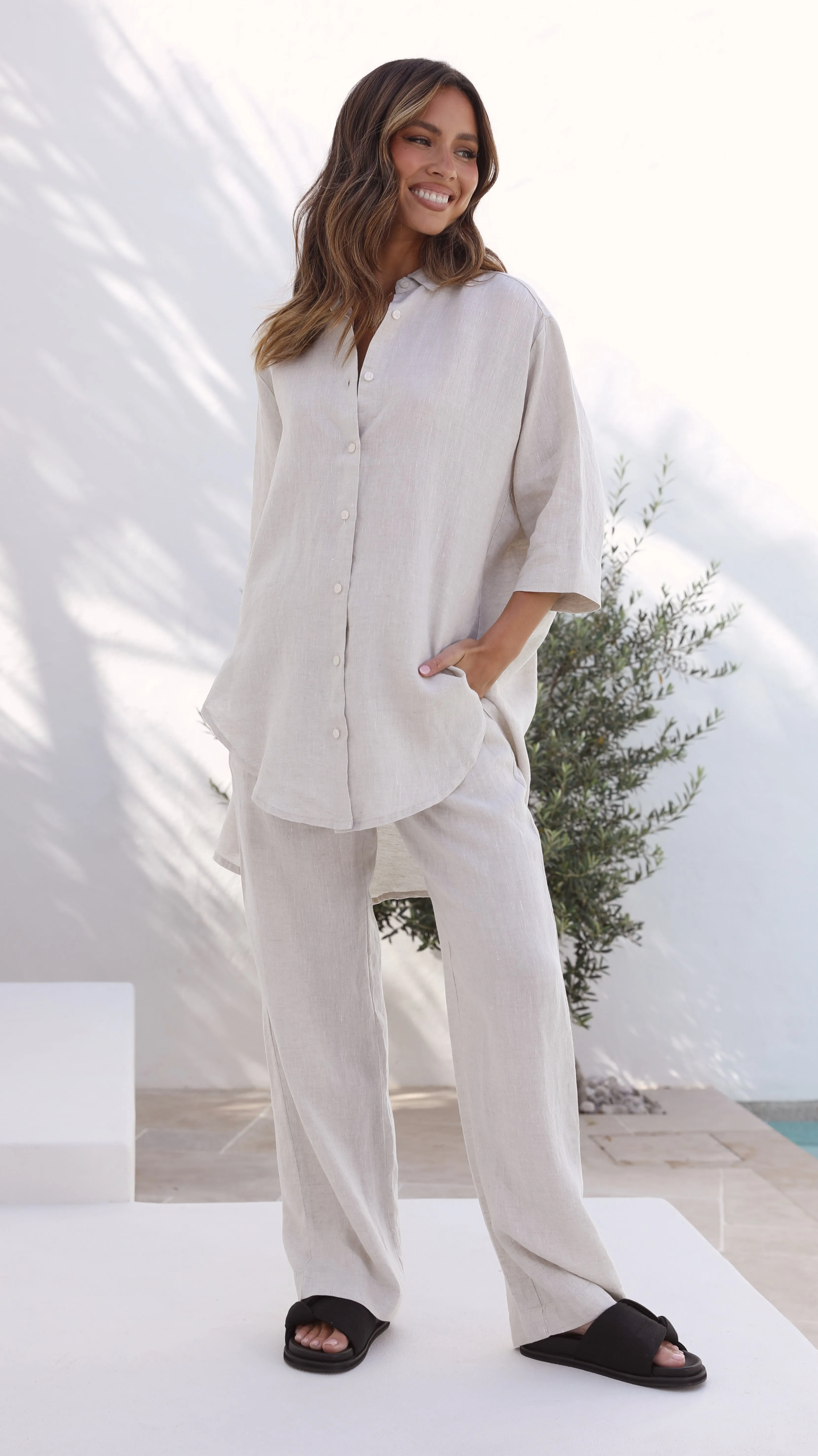 Lounge Linen Longline Shirt - Natural sold by Billy J product image thumbnail 4