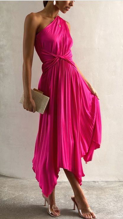 Cali One Shoulder Midi Dress - Pink sold by Billy J