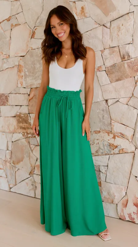 Avery Wide Leg Pants - Forest Green sold by Billy J