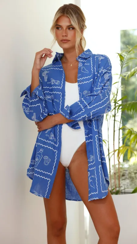 Piper Shirt Dress - Blue Chilli Cactus sold by Billy J
