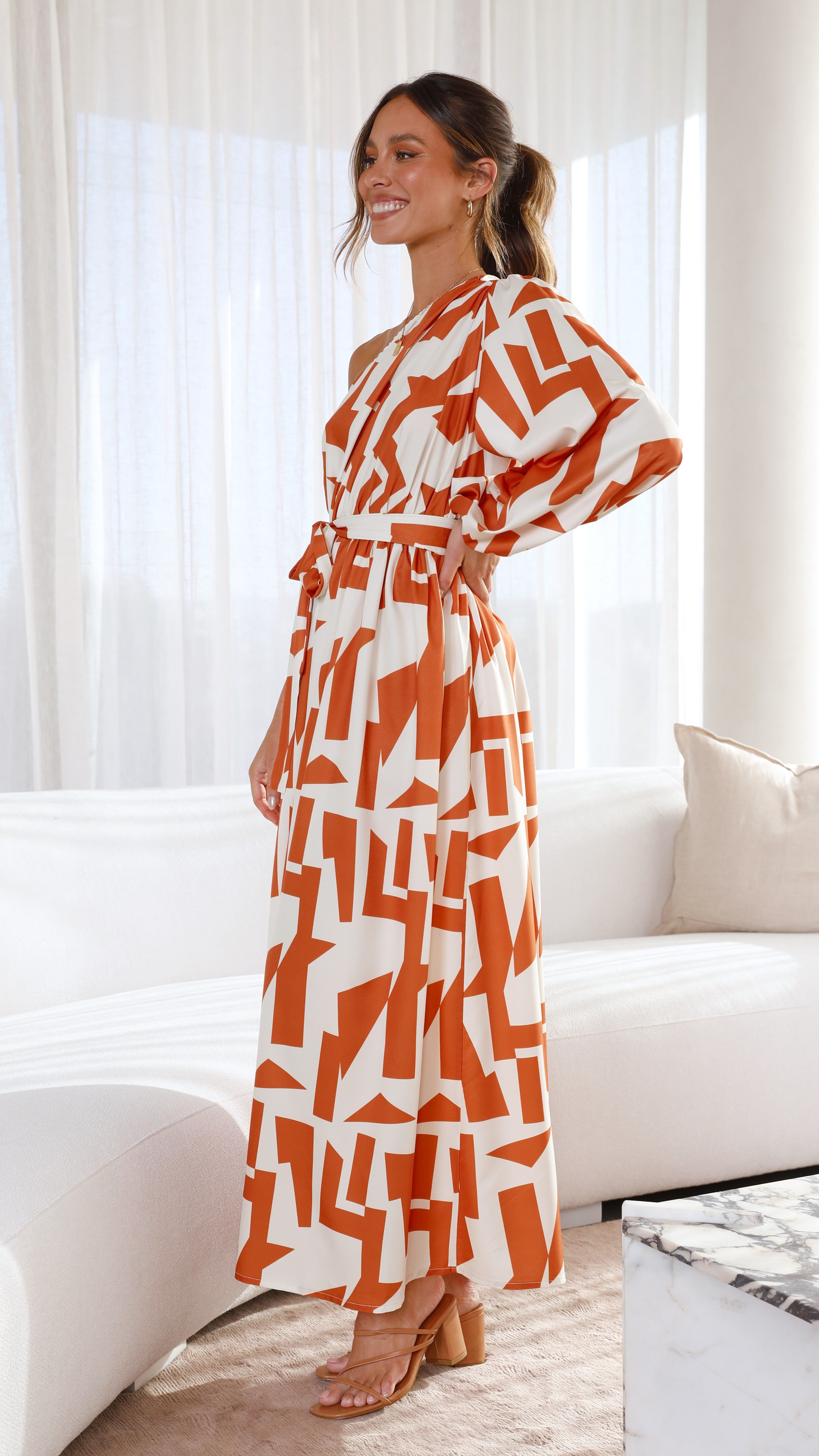 Melanie Maxi Dress - Orange/Rust Print sold by Billy J product image thumbnail 3