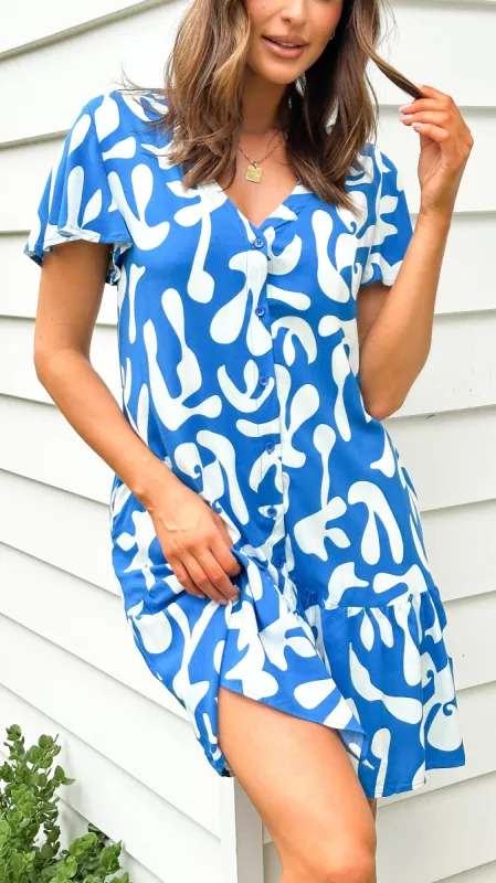 Taini Mini Dress - Blue Print sold by Billy J